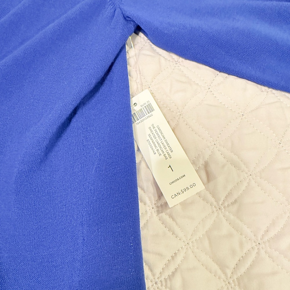 NWT - Chico’s Women's Royal Blue Open Front Cardigan Sweater - Size 1 = 8/10 M - Picture 5 of 5